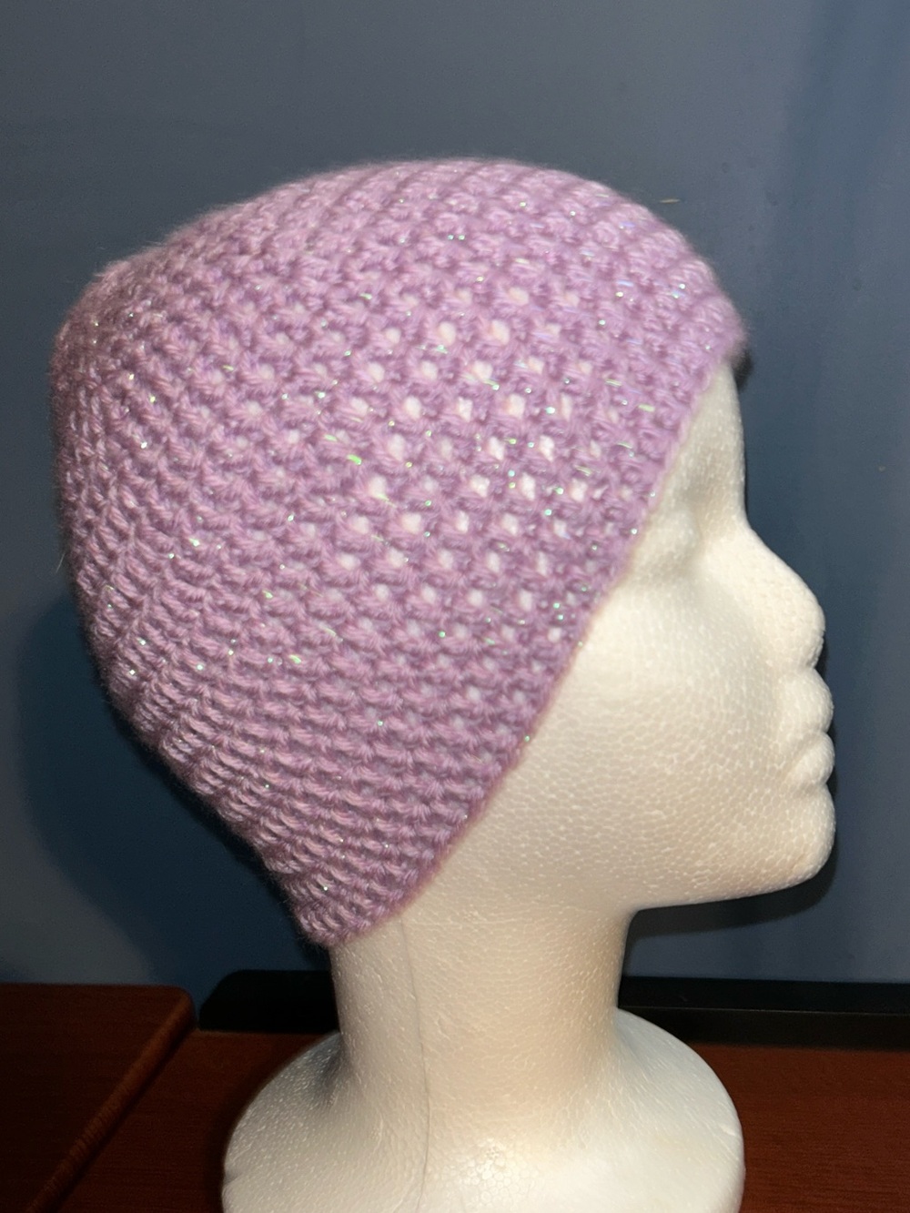 Lilac Sparkle Crochet Beanie